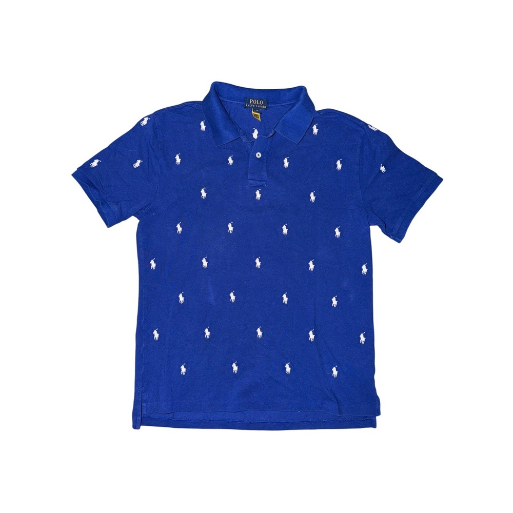 Polo Ralph Lauren Boys‎ Royal Blue All Over Pony Logo Polo Shirt XL 18-20 CR1